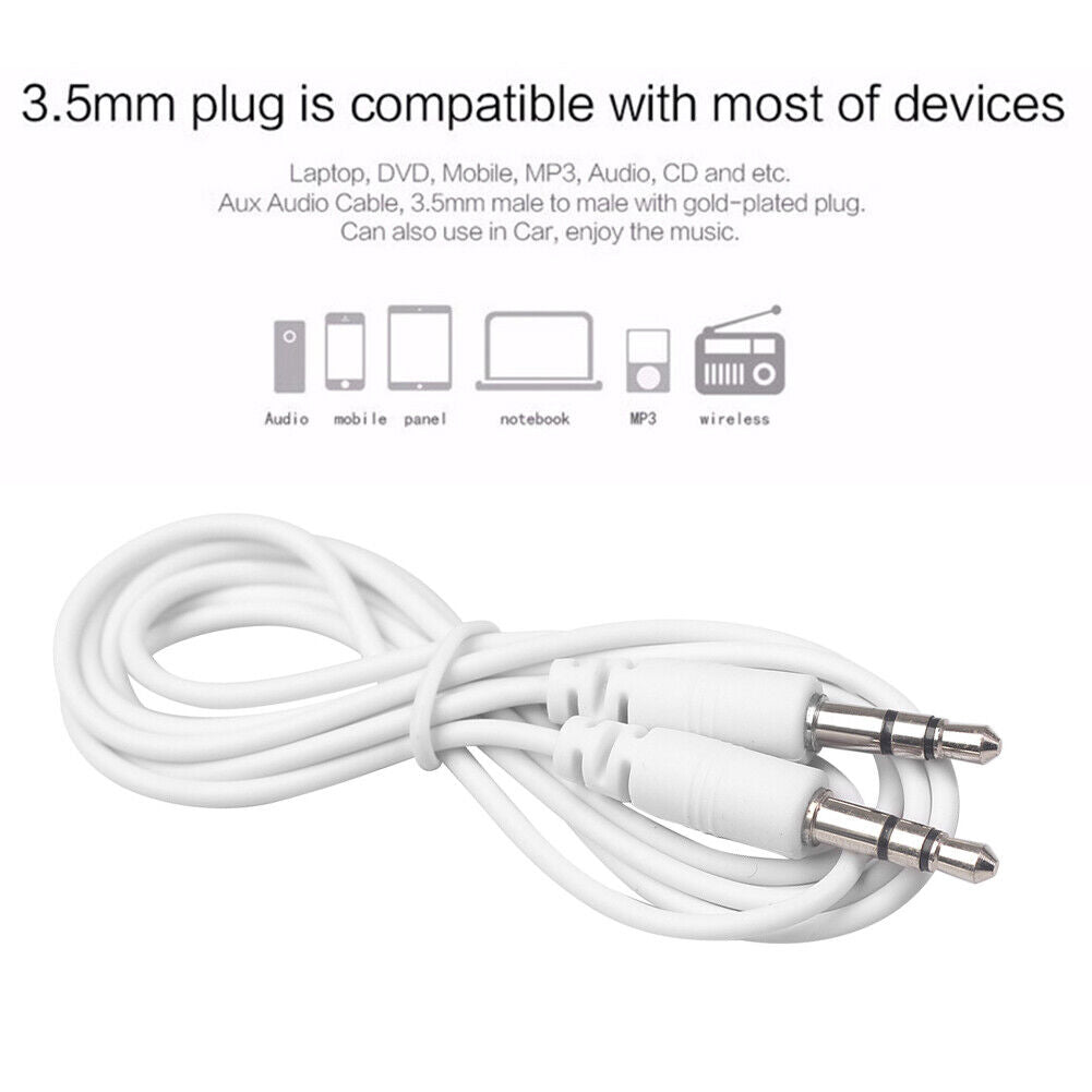 3.5 mm Stereo Jack Audio Cable 1/8 to 1/8 Male AUX Cord for Car Headphones