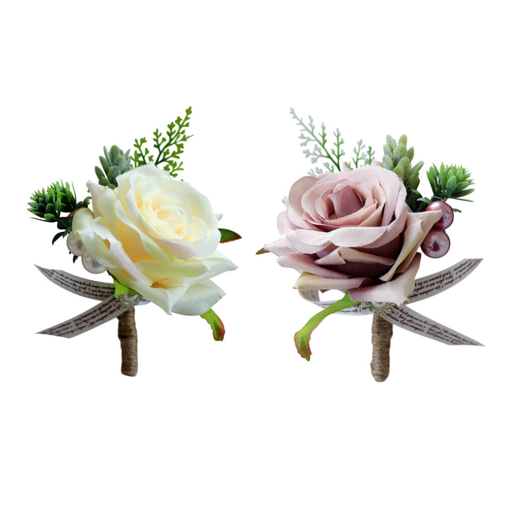 Set of 2  Boutonniere Wrist Wristband Wrist Corsage Groom Man Wedding