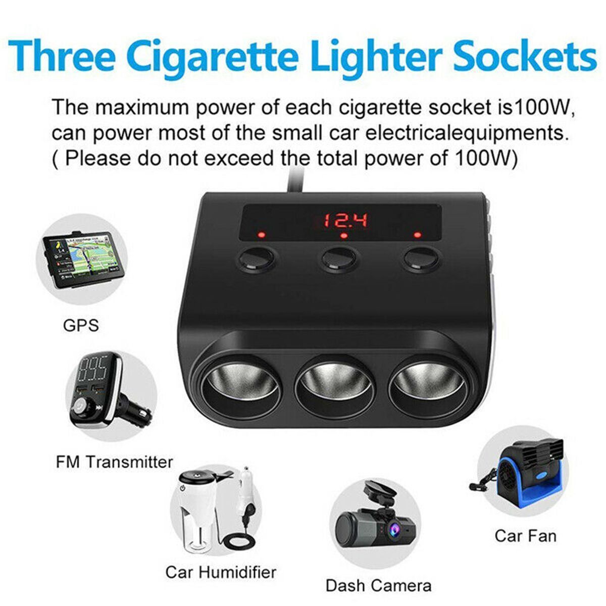 Socket Splitter Dual USB Charger 12V 3 Way Car Cigarette Lighter Car Charger