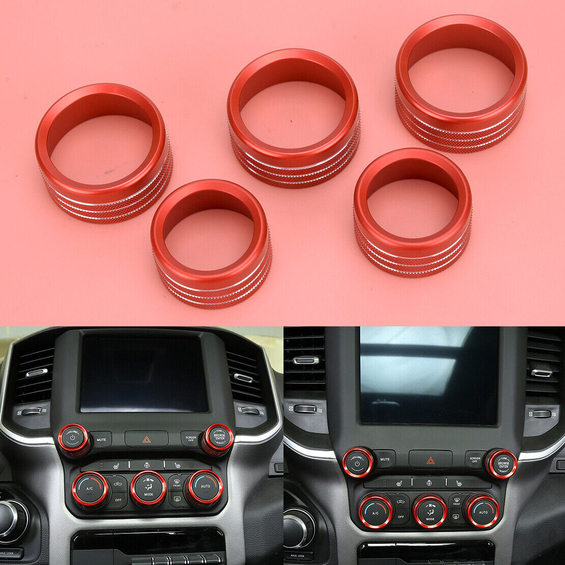 Aluminum Center AC Control Knob Ring Covers Fit for Dodge Ram 1500 2018 19 20