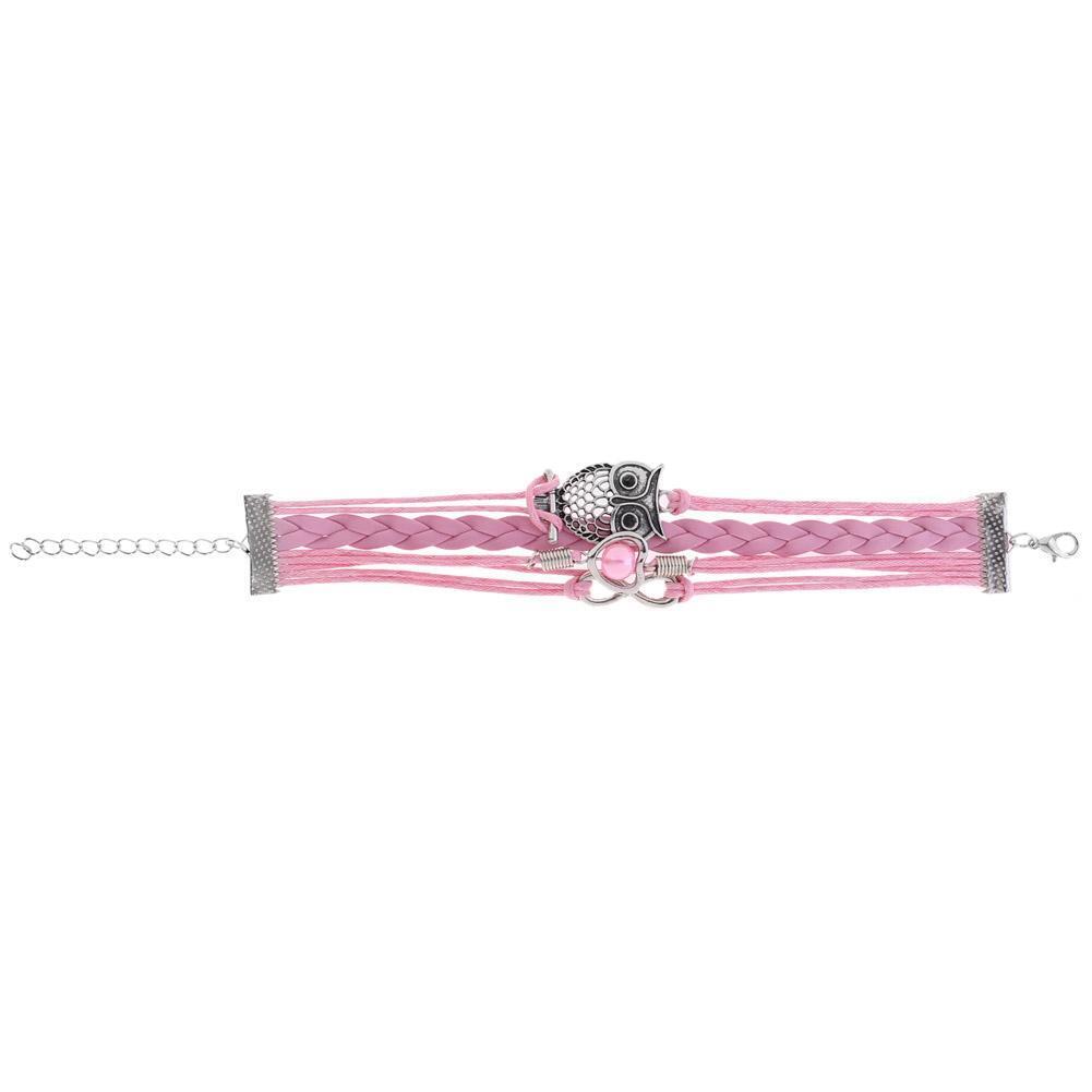 Women Stainless Steel Heart-Shaped Handmade Woven Fashion Bracelet(Pink)