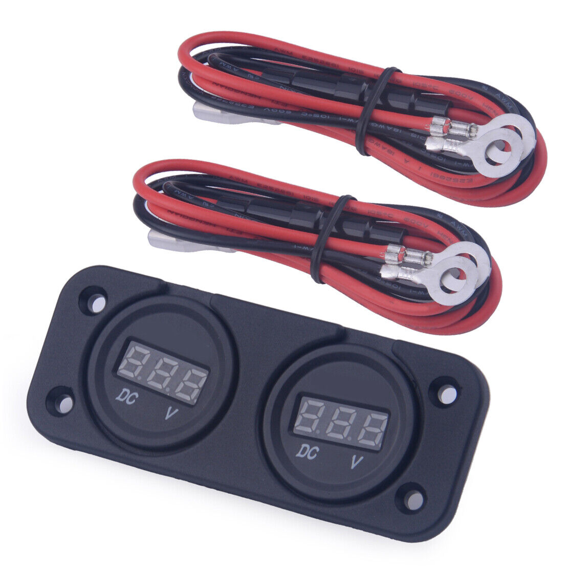 Dual Red LED Monitor Digital DC12V-24V Volt Meter w/ 4 Cable Motorcycle Boat Ly