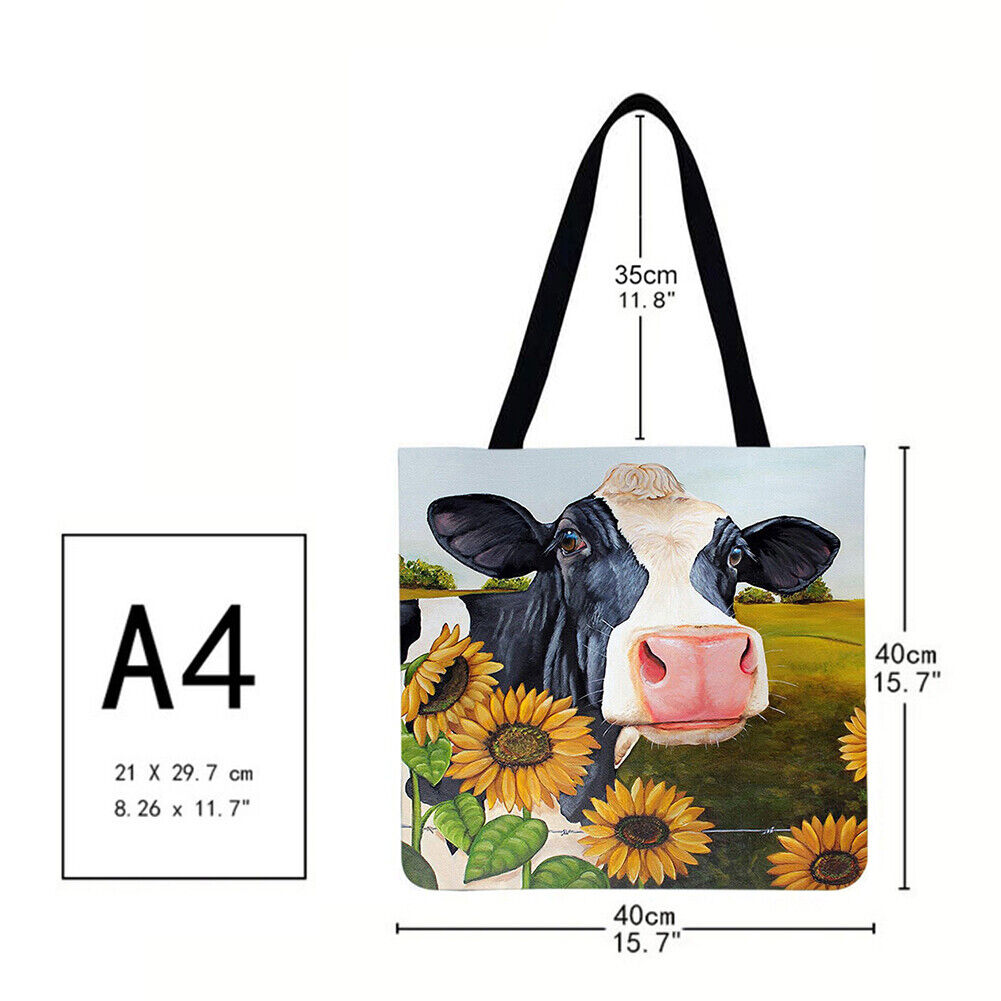 Sunflower cow Printed Shoulder Shopping Bag Casual Large Tote Handbag