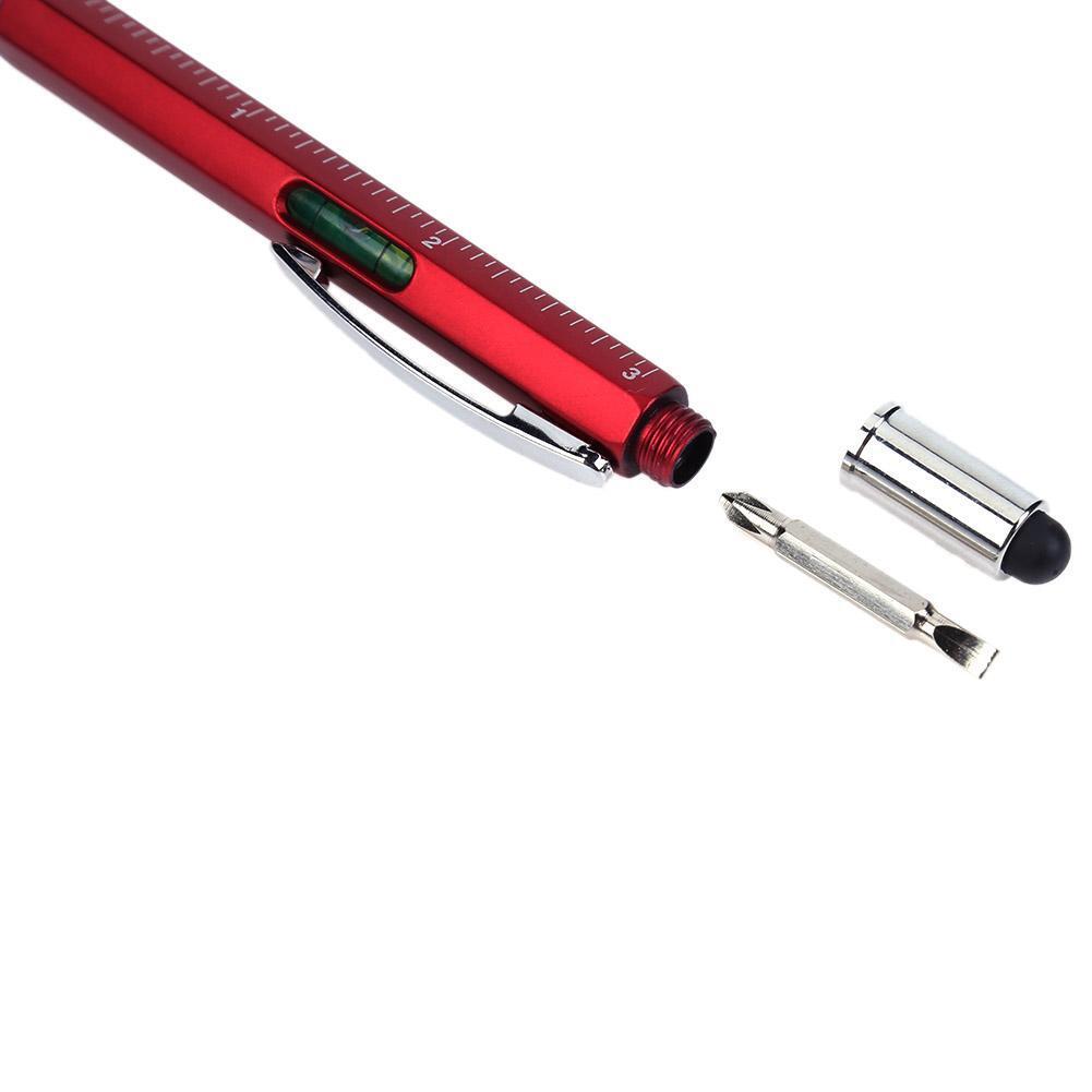 Ballpoint Pen Screwdriver Ruler Spirit Level Multifunction Pen(Red)
