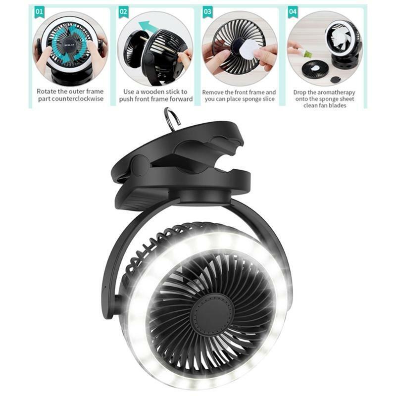 Camping Fan with LED Light & Hanging Hook for Tent Car Up to 40hrs Working Hours