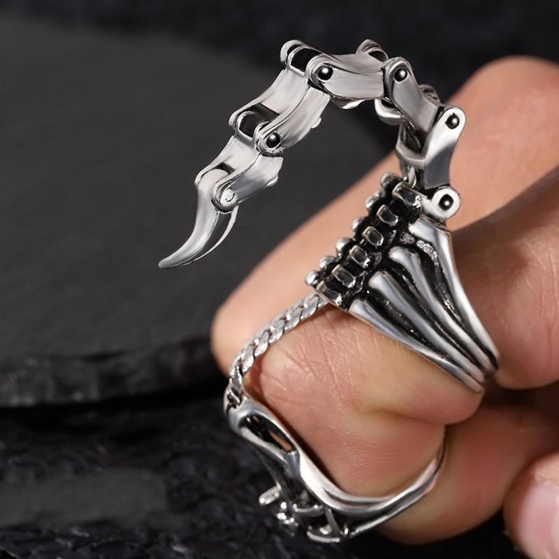 Scorpion Ring Joint Full Finger Ring with Adjustable Opening & Moving Tail Ring