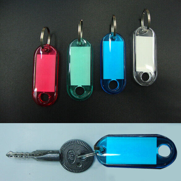 100 Pcs Colorful Clear Plastic Key Tags ID Label with Key Chain Tag Card Sp