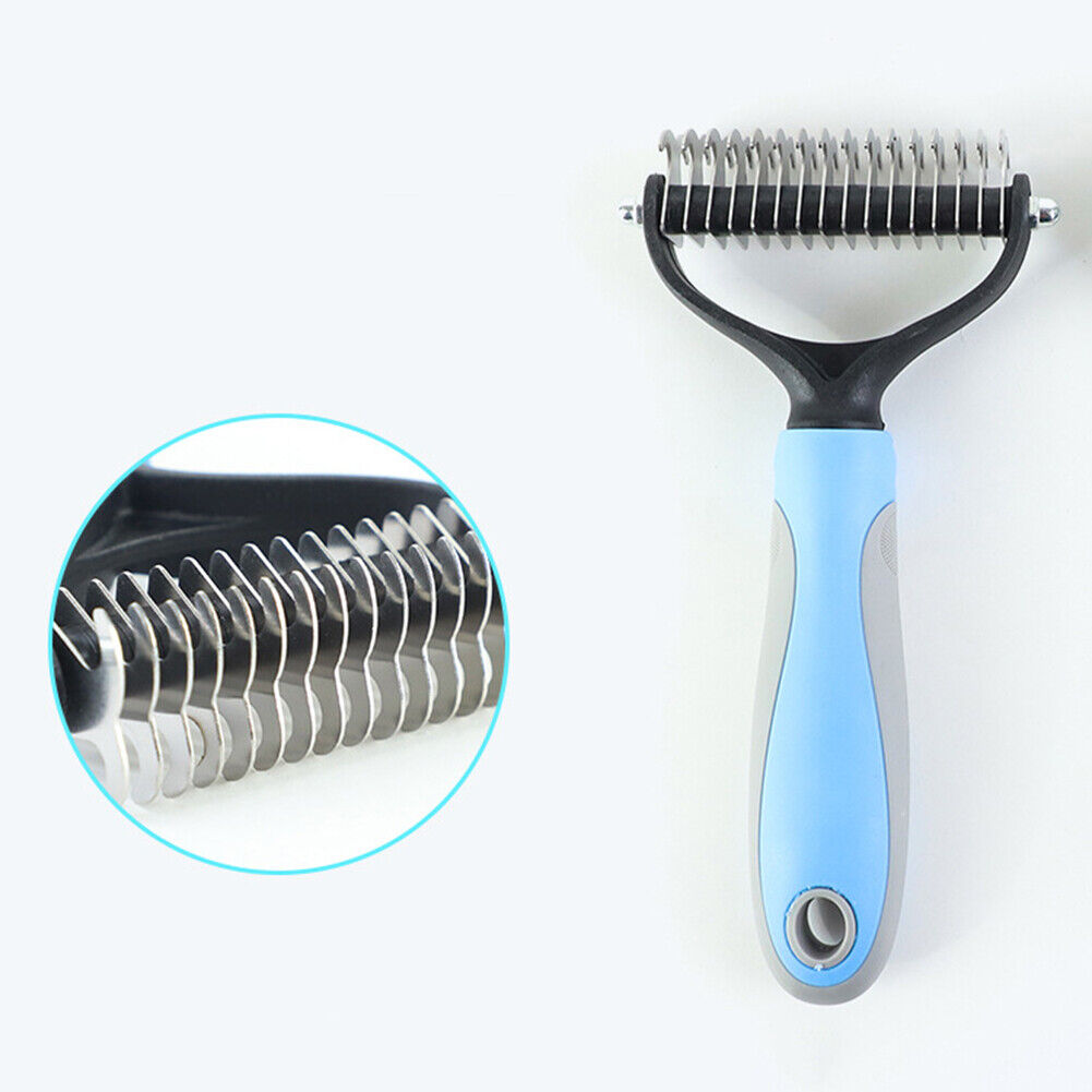 Hair Removal Comb for Dogs Cat Double-sided Dematting Pet Brush (Blue L)