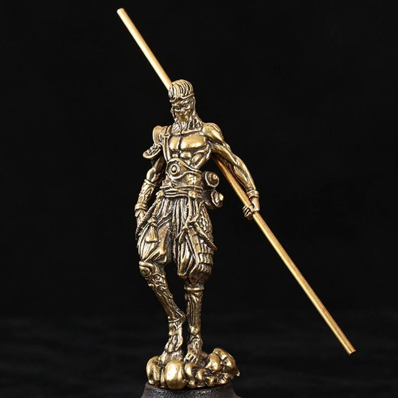 Brass Monkey King Statue Chinese Tradition Ancient Home Bedroom Book Room Decor