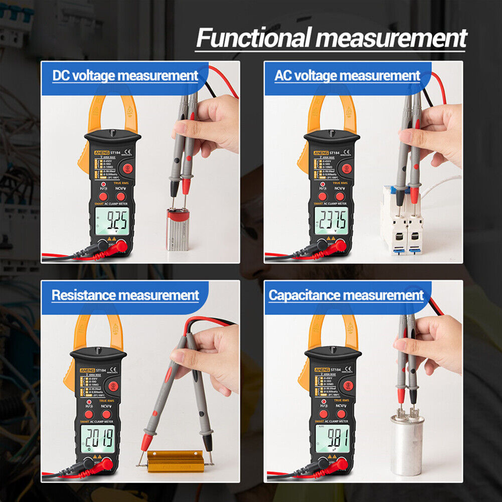 ST184 Digital Clamp Meter Multimeter AC/DC Voltage Current Tester (Yellow)