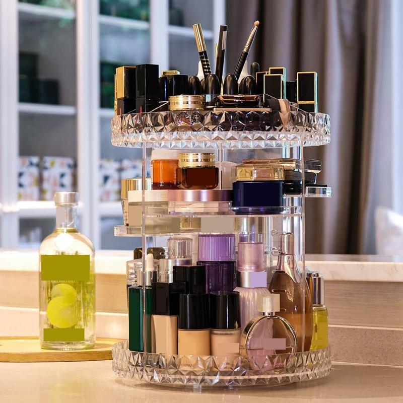 Makeup Storage Box Large Capacity 360 Degree Rotating Cosmetic Case