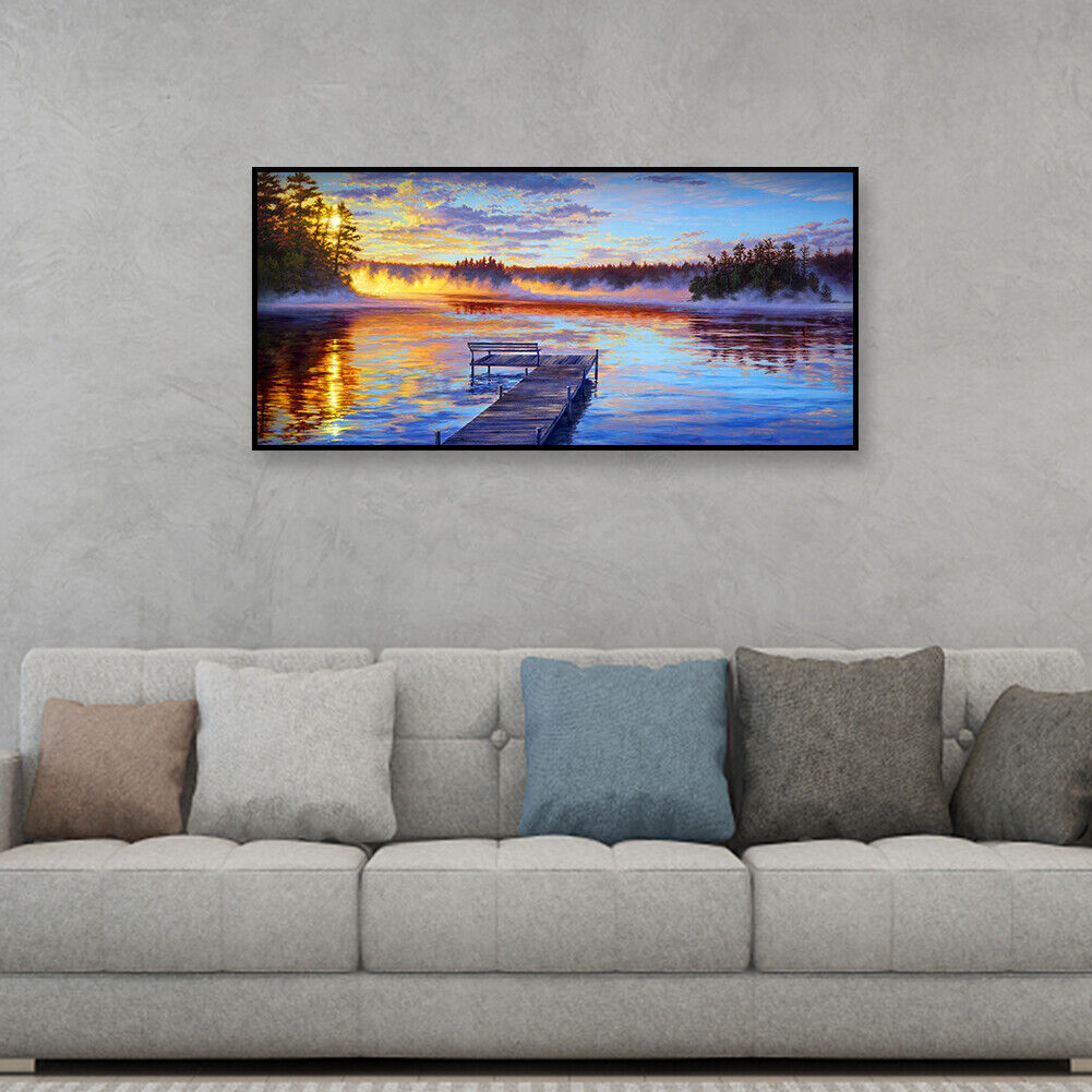 Sunset Lake 5D DIY Full Drill Round Diamond Painting Kit Landscape Pictures
