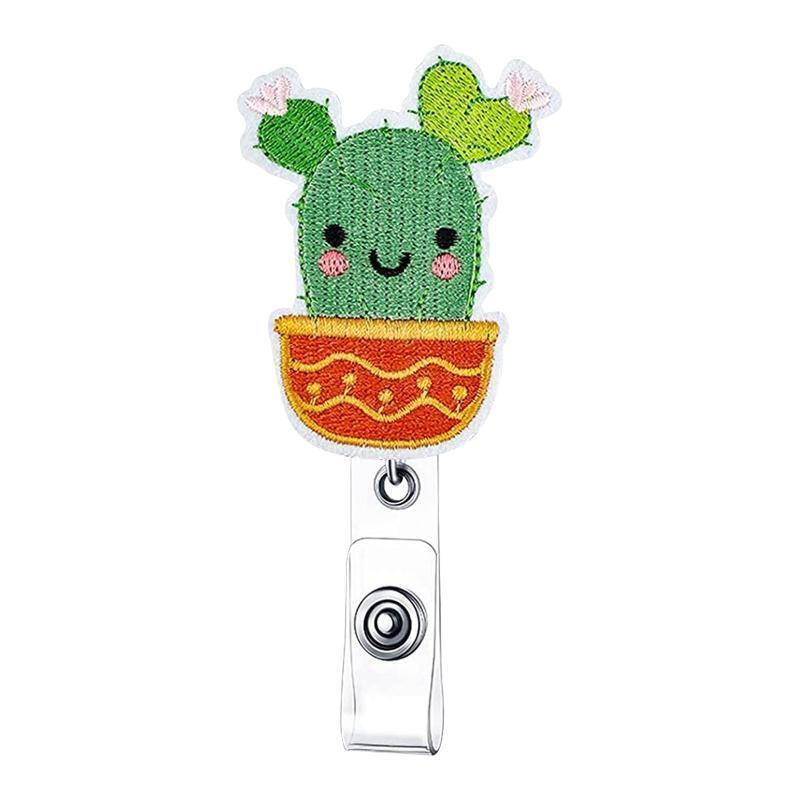 6Pcs ID Badge Holders Cactus Design Retractable Badge Holder ID Card Accessories