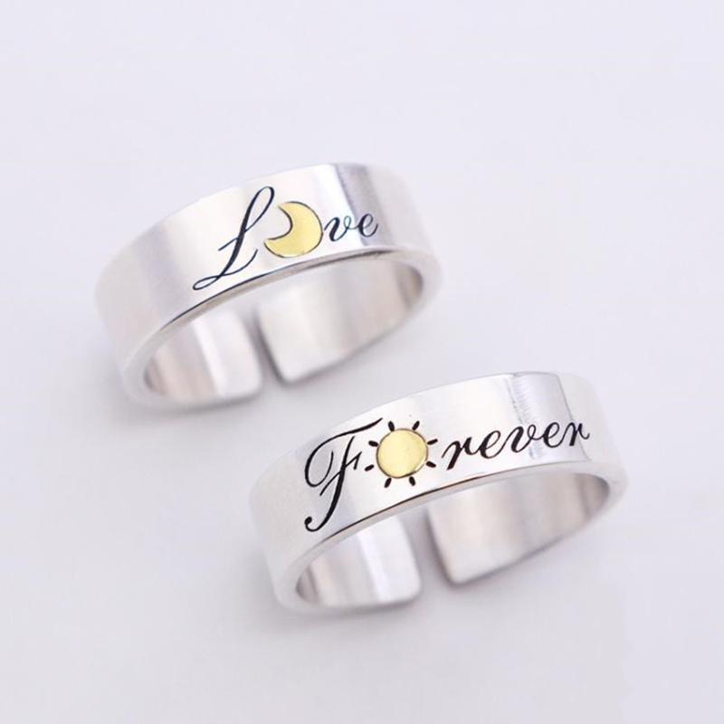 2Pieces Lover Forever Promise Matching Relationship Open Ring Valentine's Day