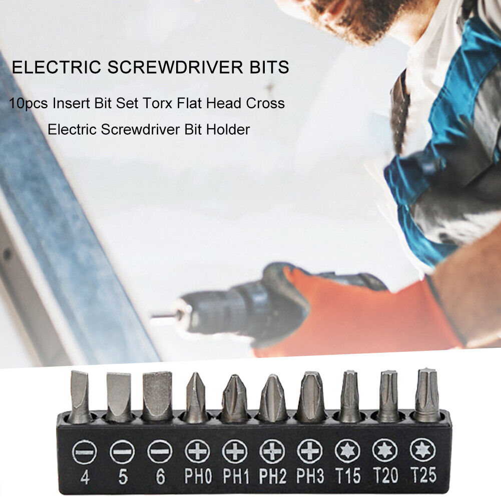 10pcs Insert Bit Set Torx Flat Head Cross Electric Screwdriver Bit Holder