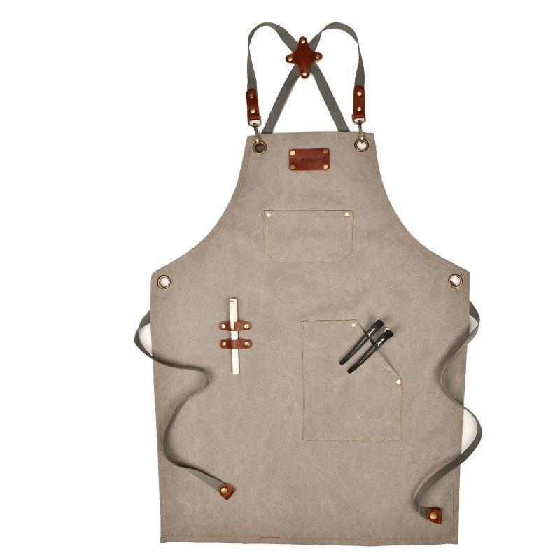 Work Hairdresser Canvas Apron with Large Pocket Cross Back Gardening Overall Bib