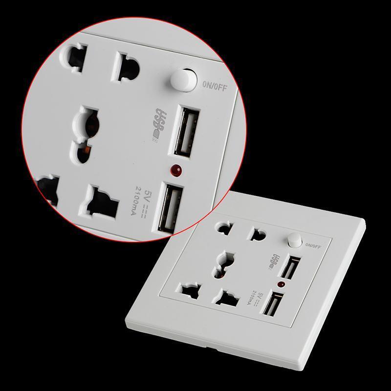 Socket+2 USB+Switch Wall Socket Charger AC/DC Power Adapter Plug Outlet Panel