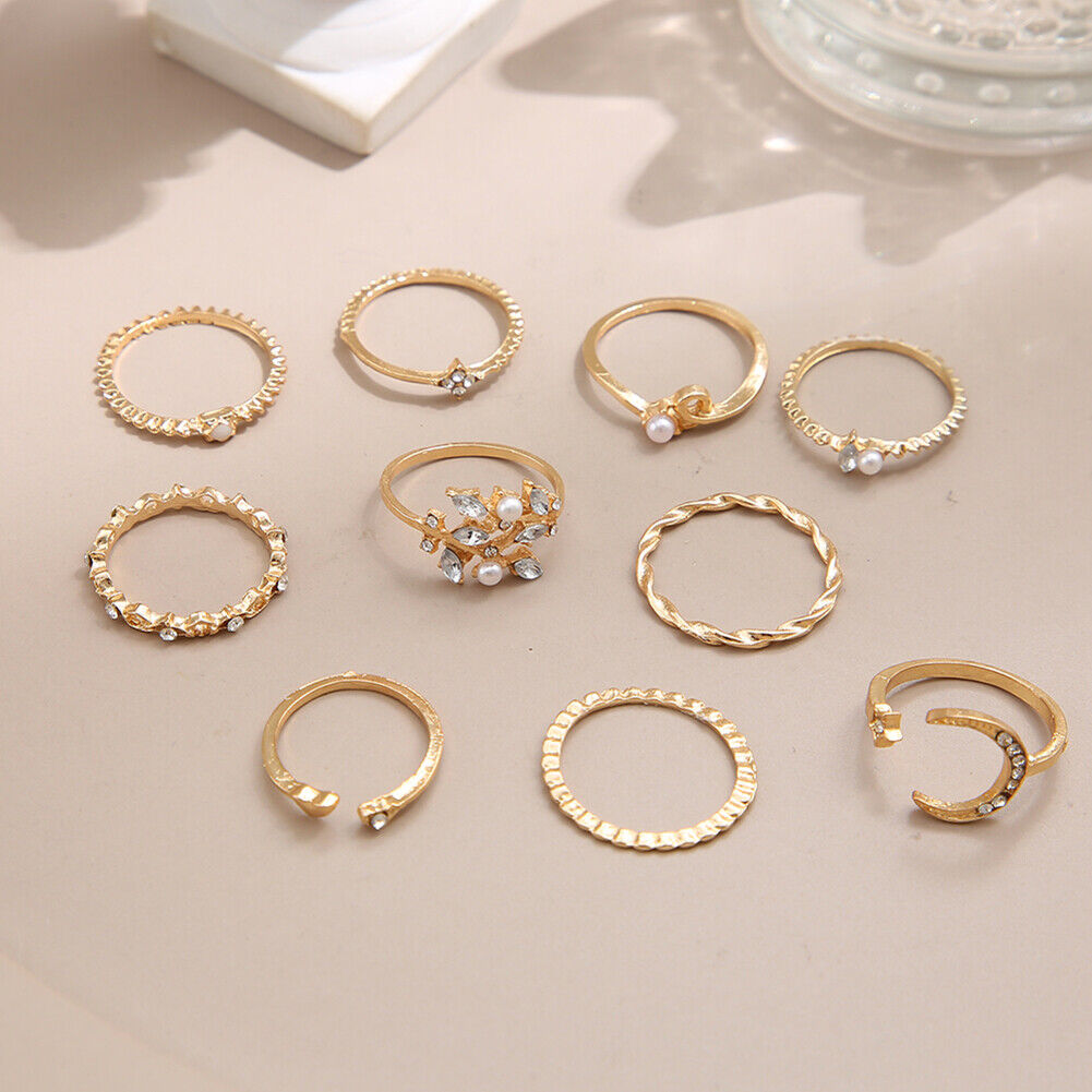 Alloy Diamond Moon Heart Finger Ring Set Ladies Luxury Jewelry for Women