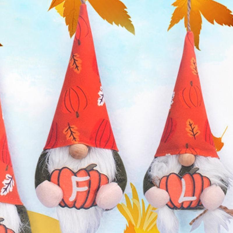 4x/Set Plush Gnome w/ Pumpkin Hanging Ornaments Gnome Harvest Gnome Decoration