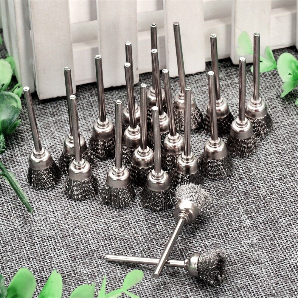 20pcs 15mm Steel Wire Cup Polishing Buffing Brushes Grinder Power Rotary Tools