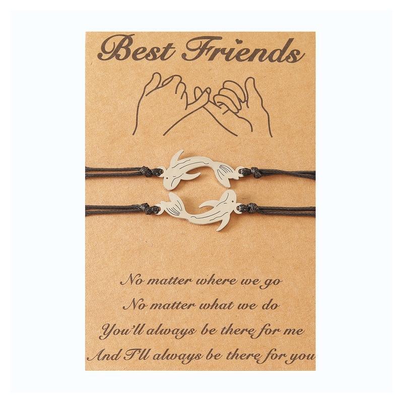 2Pcs Stainless Steel Yin Yang Pendant Bracelet Fish Yin Yang Adjustable Cord