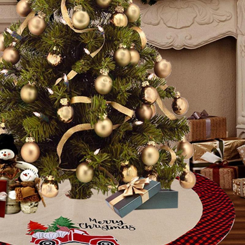 106cm Christmas Tree Skirt Linen Santa Claus Car Ornament Floor Mat Cover Xmas