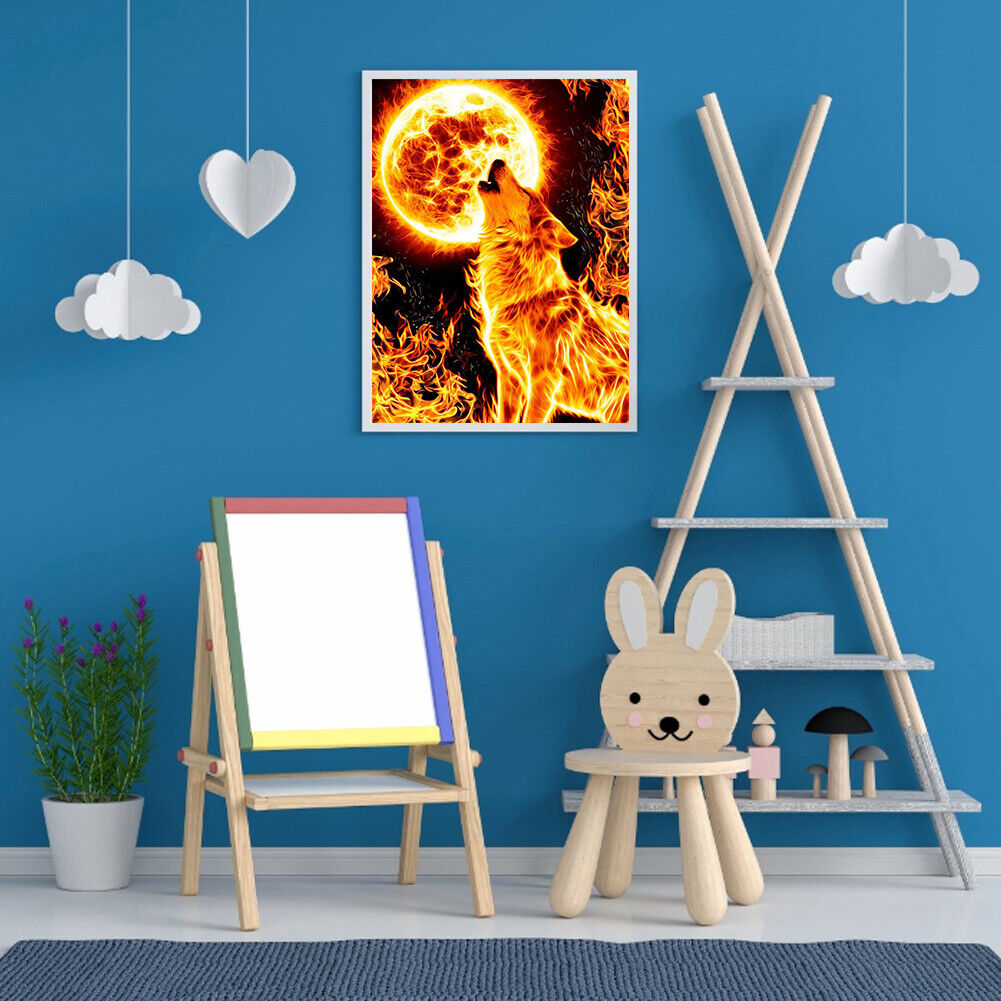 5D DIY Diamond Painting Flame Wolf Full Square Drill Mosaic Picture Kit Art