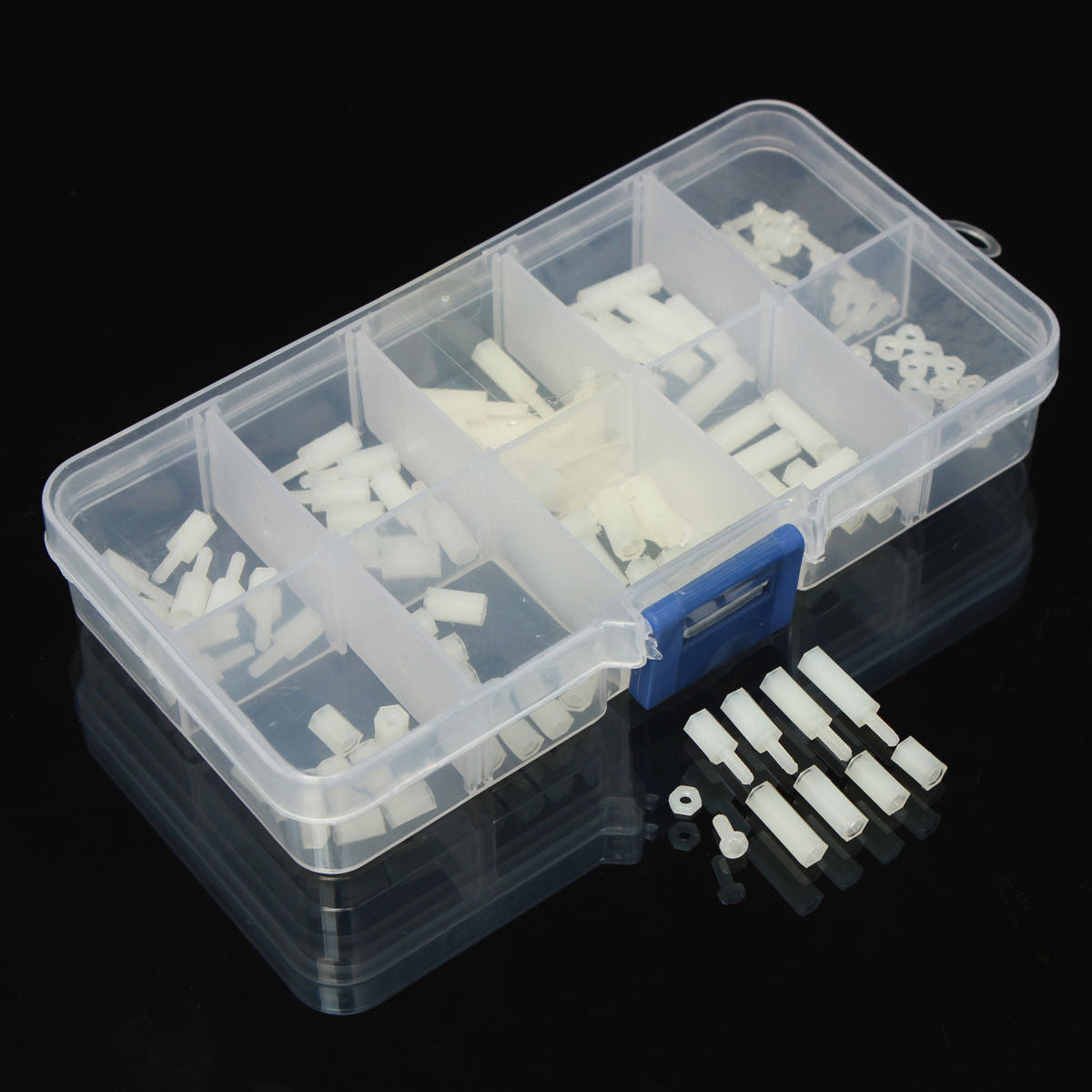 200pcs M2.5 Nylon White Male Female Standoff Spacers Bolts Nuts Assortment Sets