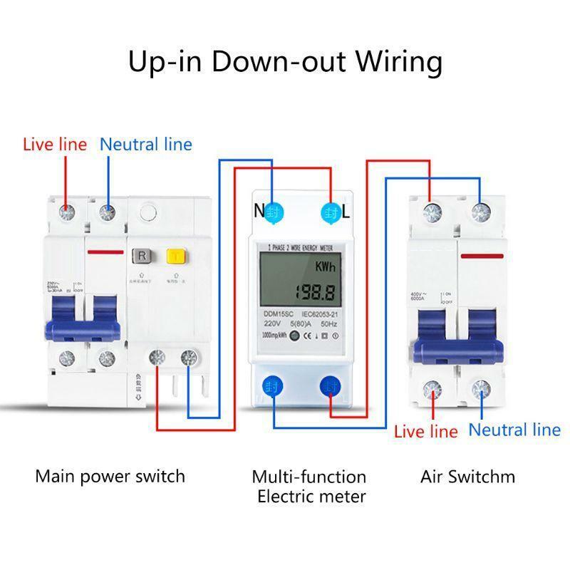 Digital Energy Meter 1 Phase 2 Wires 5(80)A Din Rail Electronic Energy KWh Meter