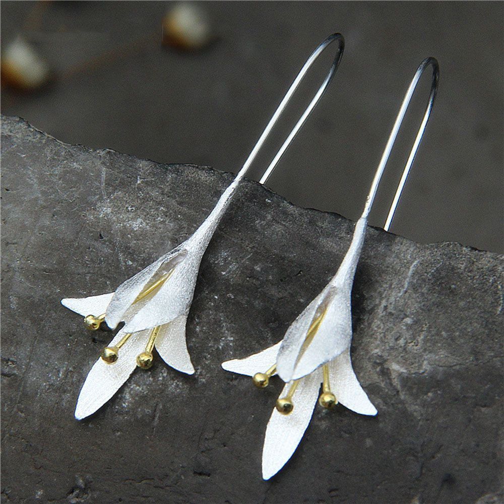 Women Drop Earrings Dangle Stud Jewelry Crack Shell Flower Petal Earrings