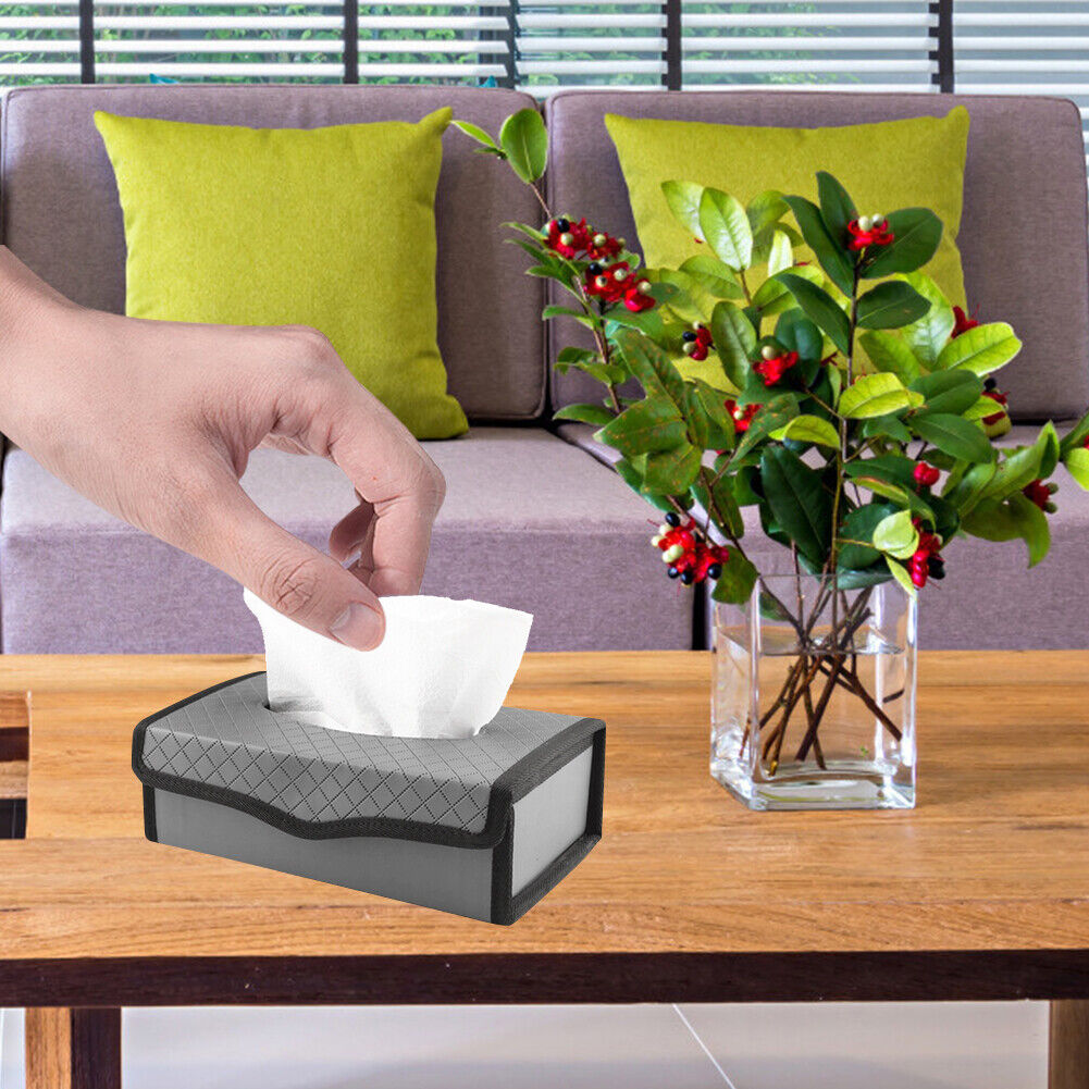 Car Tissue Box Large-capacity Auto Paper Towels Holder PU Leather (Grey)