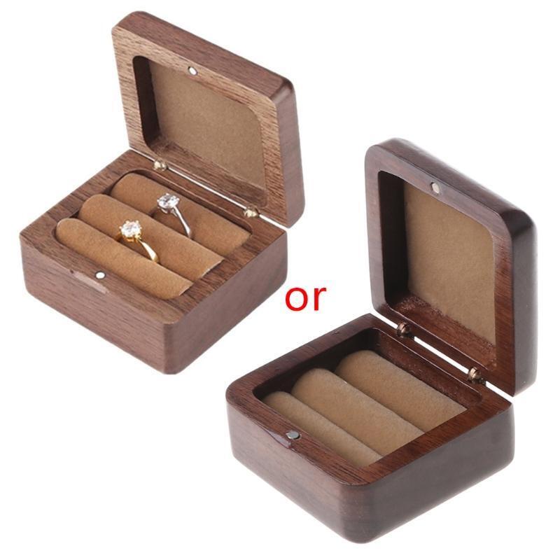 Ring Storage Case Trays Wooden Double Ring Box  Jewelry Box Wedding Gift