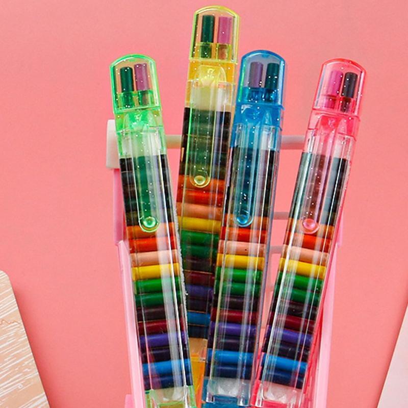 20 in 1 Stackable Crayons Colorful Glitter Stacking Crayons Portable for Student