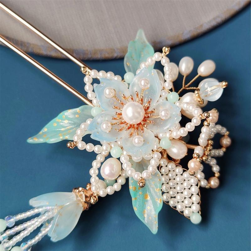 Green Hair Forks Barrettes Hanfu Hairwear for Women Girl Decorative Jewelry