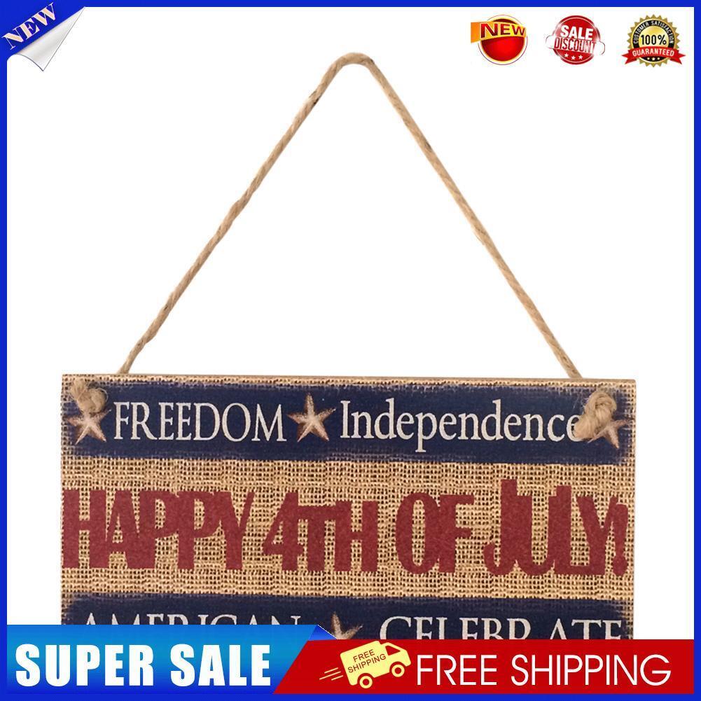Wooden Independence Day Hanging Board Rectangle Craft Home DIY Decor Gift