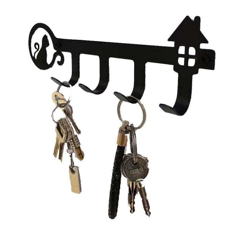 Black Metal Art Cat Household Punching Wall Hook Storage Hanger