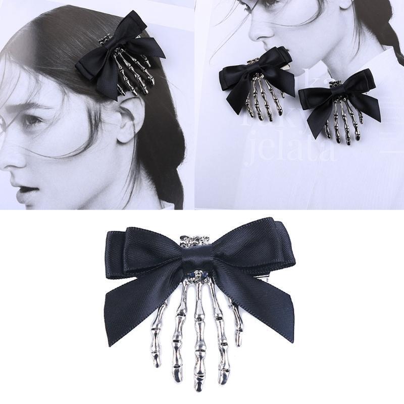 Punk Hair Clips Skeleton Claws Duckbill Clip with Bow Creative Hair Accessories