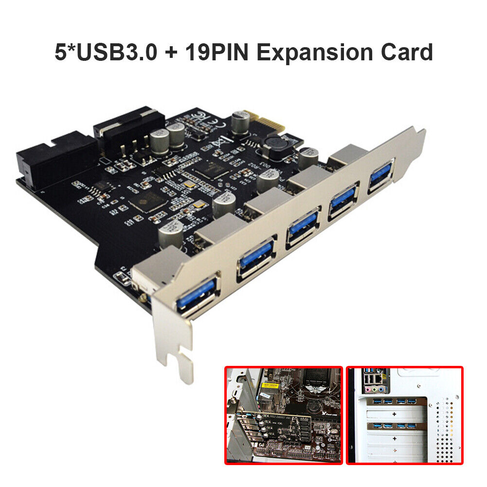 PCI-E Expansion Card for Desktop PC 5 Ports USB 3.0 HUB Adapter Extender