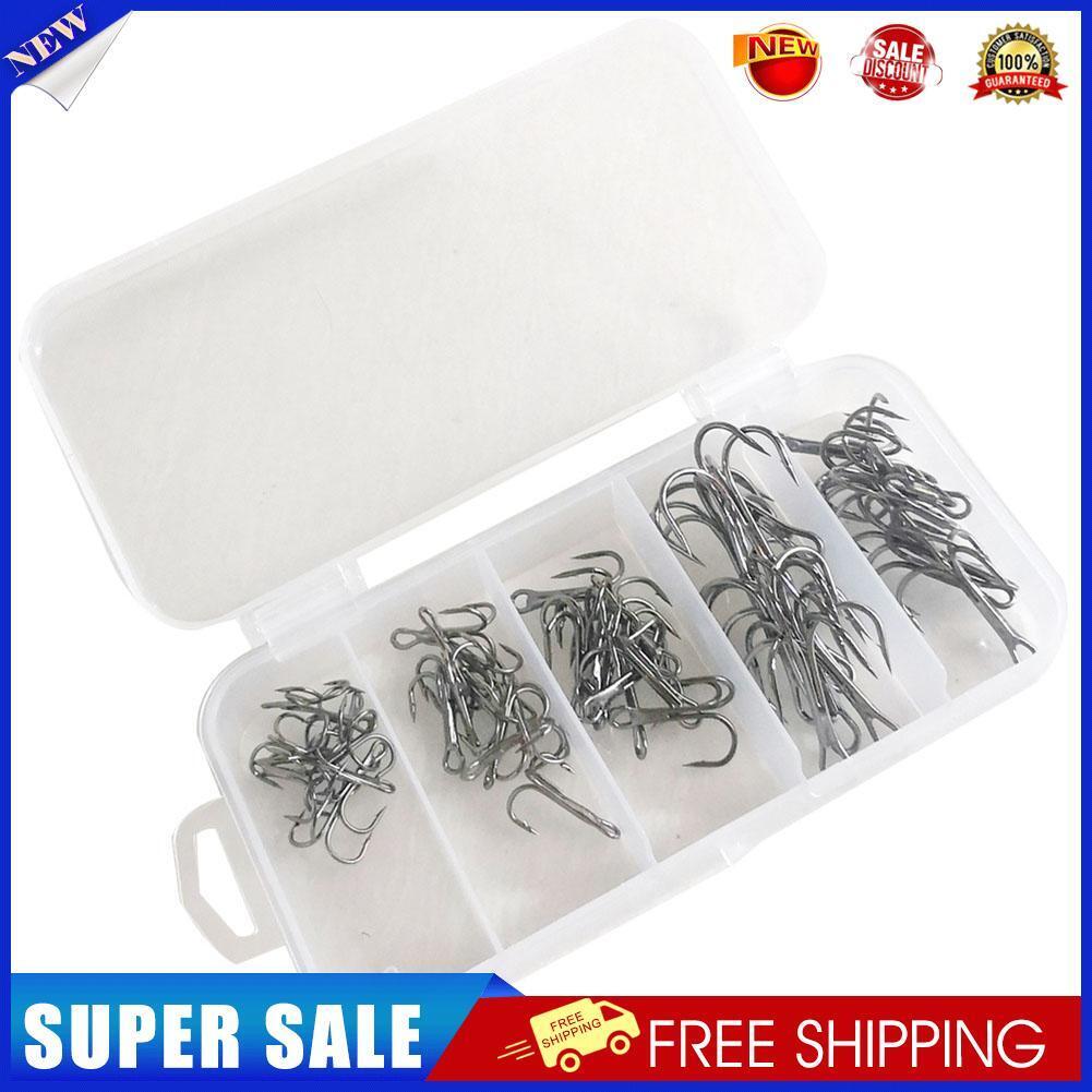 50pcs High Carbon Steel Barbed 3-Claw Fishing Hook Set Lure Triple Fishhook