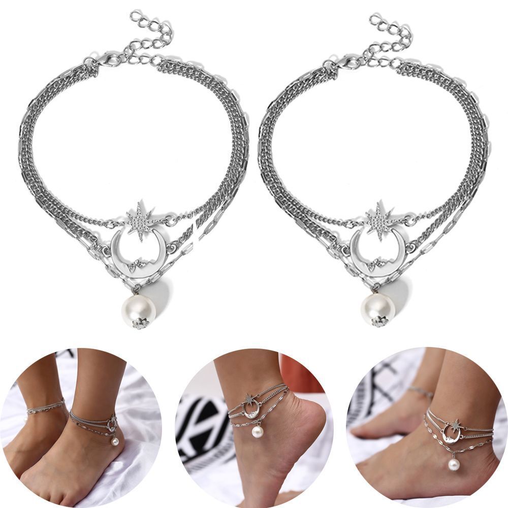 3 Layered Leg Chain Summer Moon Star Beach Women Anklet Ankle Bracelet Bohemian