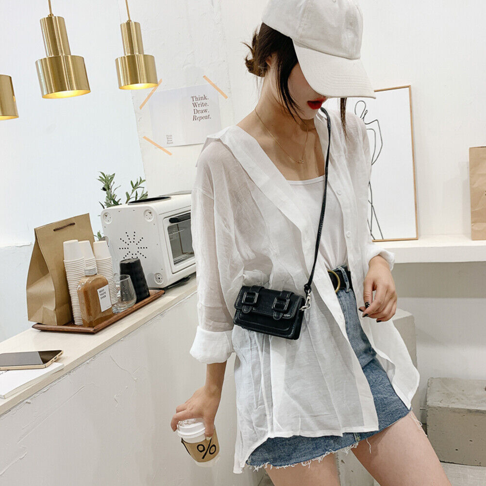 Candy Color Crossbody Bag Women PU Belt Buckle Mini Shoulder Pouch (Black)