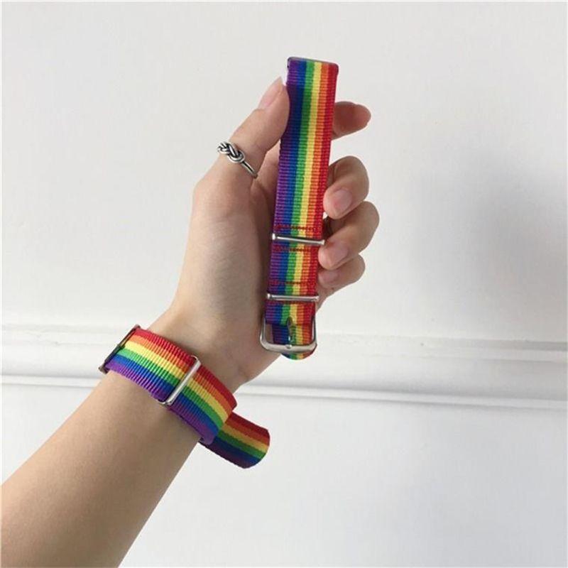Rainbow Stripe Canvas Bracelet Watch Strap Loop Replacement Wristband for Gift