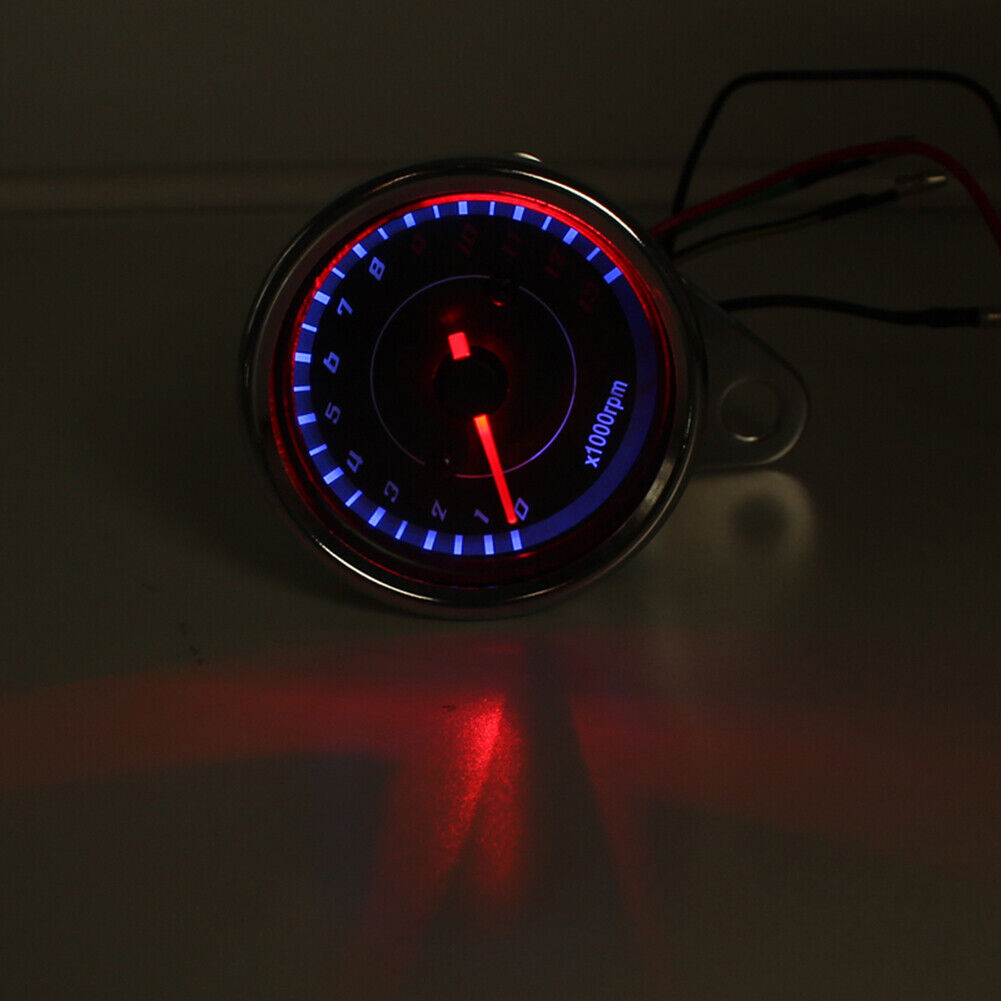 12V Motorcycle Tachometer Blue LED Backlit Analog RPM Gauge REV Counter