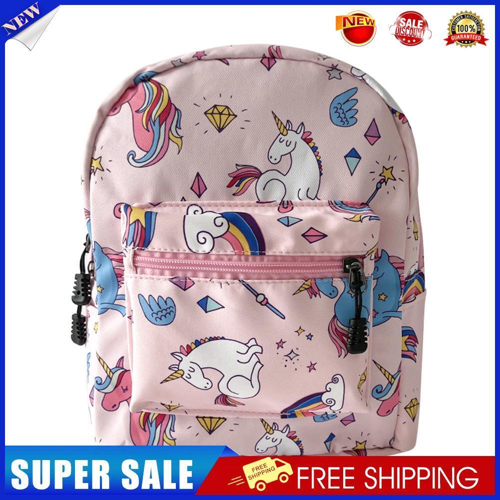Fashion Girls Canvas Cartoon Print Backpack Casual Small Handbags (Pink)