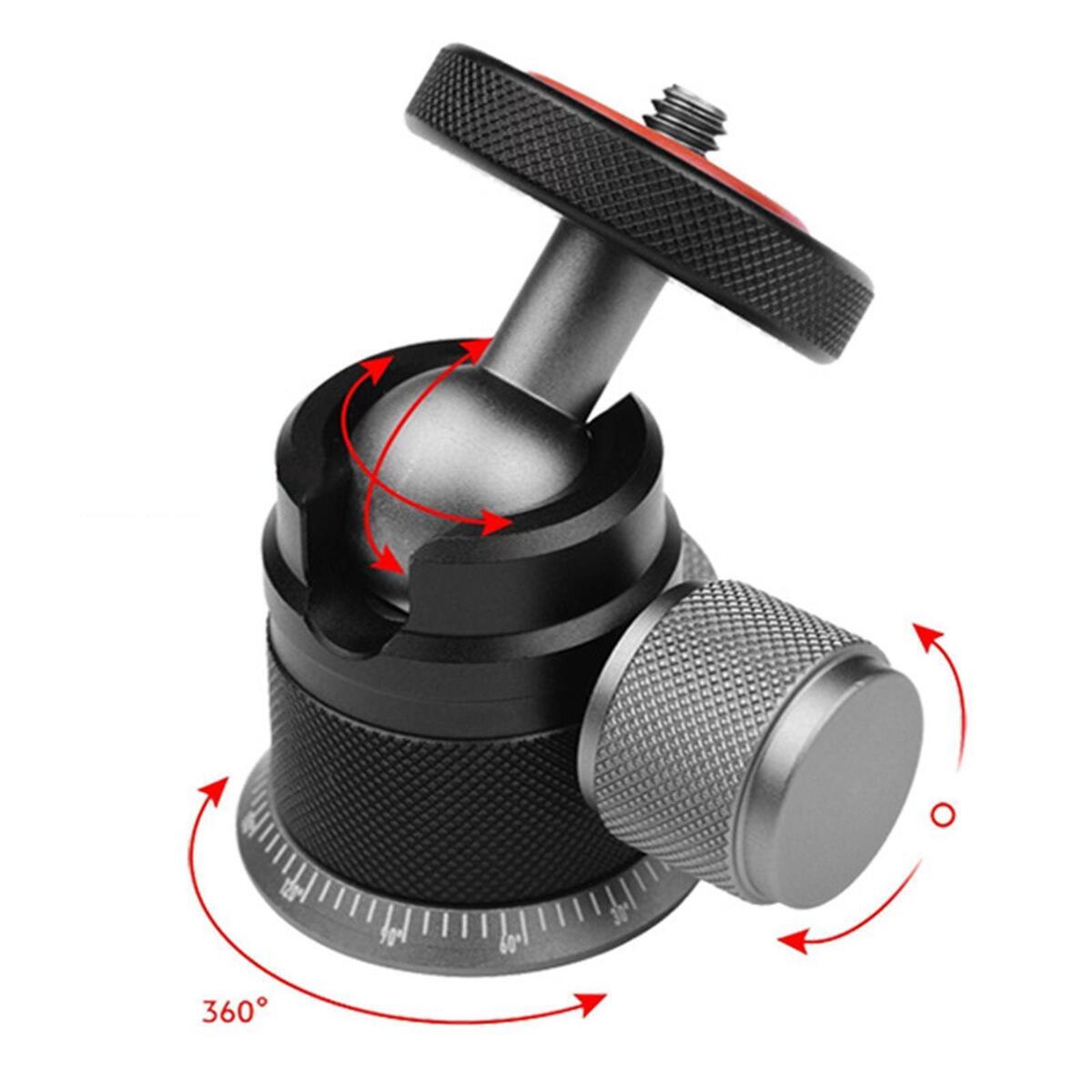 Mini Ball Head with 1/4" Screw 360 Degree Pan Adapter for Light Stand DSLR