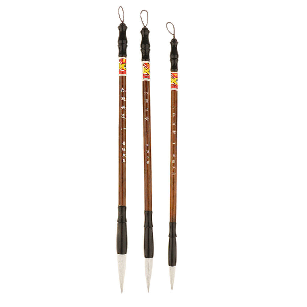 3 x Wolf Hair Brushes Chinese Sumi Calligraphy Brush Drawing Pen L/M/S Size