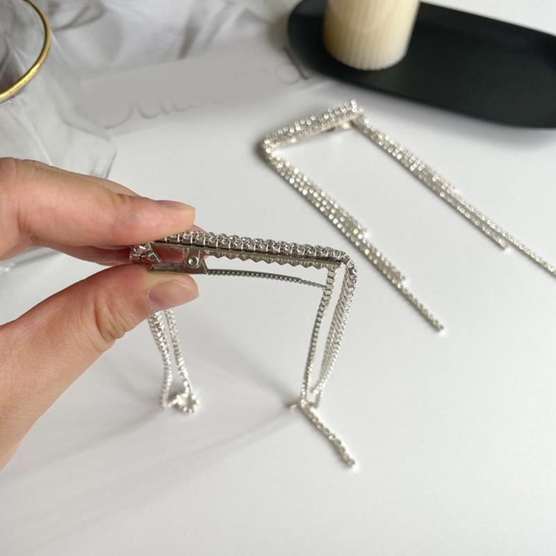 Rhinestone Hair Clip Long Tassel Dangle Hair Barrettes Hair Pins for Long Hair