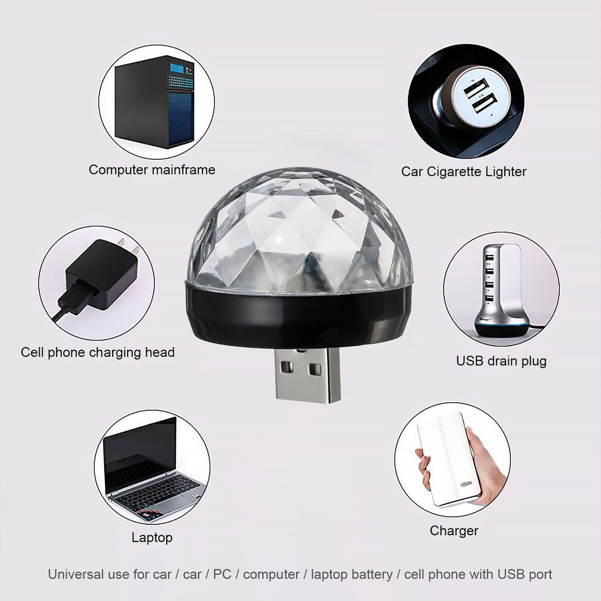 Mini USB Disco Light Sound Activated LED Magic Disco Ball Lamps (Black)