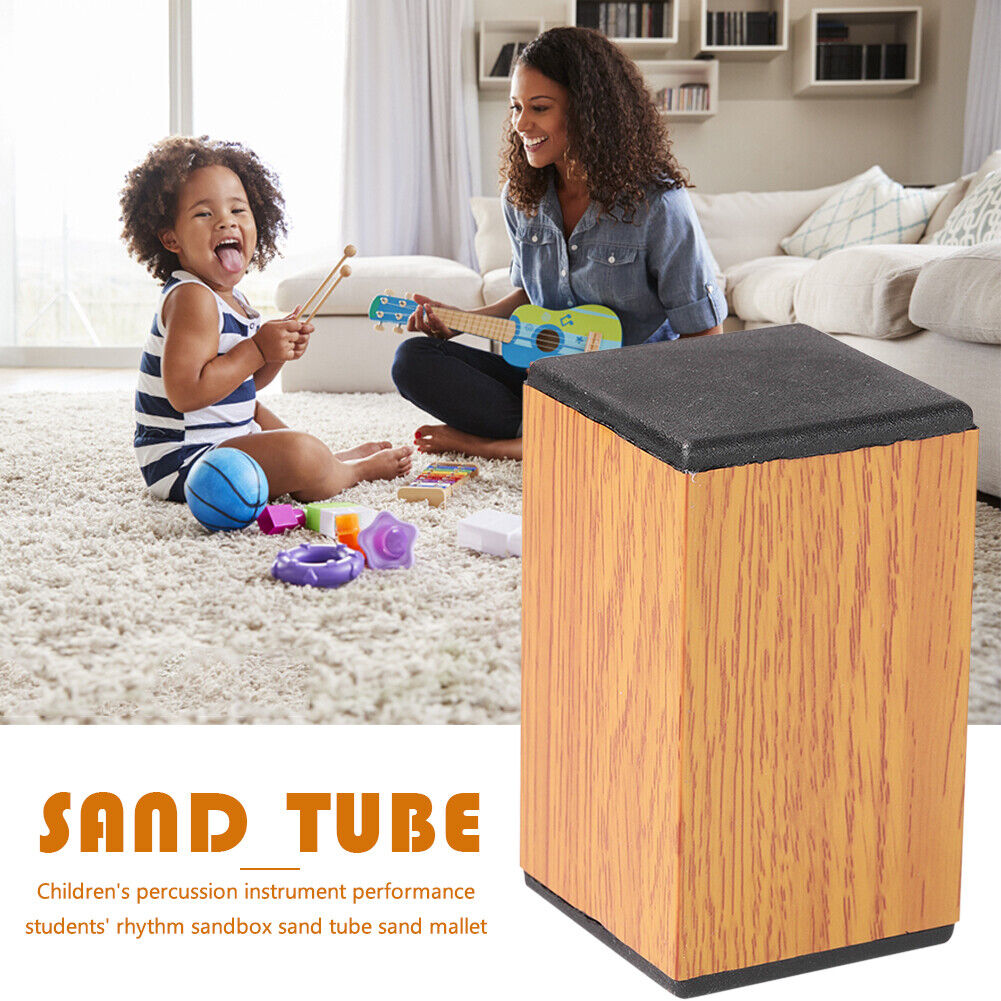 Ethnic Cylinder Sand Shaker Rhythm Hand Percussion Drum Kids (Dark Wood)