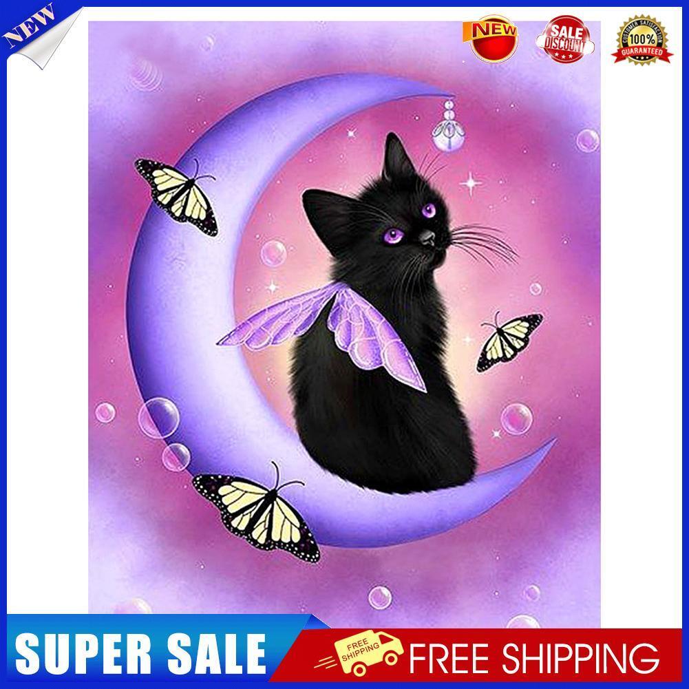 Black Cat Round Diamond Painting DIY Embroidery Kit Cross Stitch Home Decor